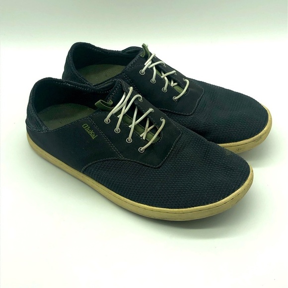 OluKai Other - OluKai Black Canvas Lace-Up Slip-On Loafers with Tan Sole